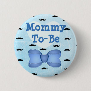 Blue Bow & Mustache Mommy to be Baby Shower Button
