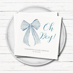 Blue Bow Oh Boy Personalized Baby Shower Napkins