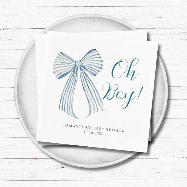 Blue Bow Oh Boy Personalized Baby Shower Napkins (Creator Uploaded)