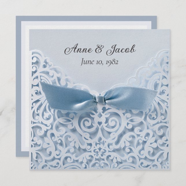 Blue Bow On Lace Wedding Vow Renewal Invitation (Front/Back)