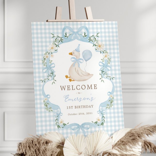 Blue Bow One Silly Goose 1st Birthday Welcome Foam Board (Creator Uploaded)