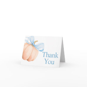 Blue Bow Orange Pumpkin Baby Shower Thank You Card
