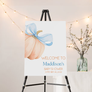 Blue Bow Orange Pumpkin Baby Shower Welcome Sign