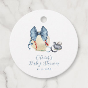 Blue Bow Pacifier Baseball Sport Baby Shower Favor Tags