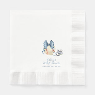 Blue Bow Pacifier Baseball Sport Baby Shower Napkins