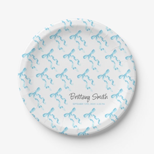 Blue Bow  Paper Plates (Front)