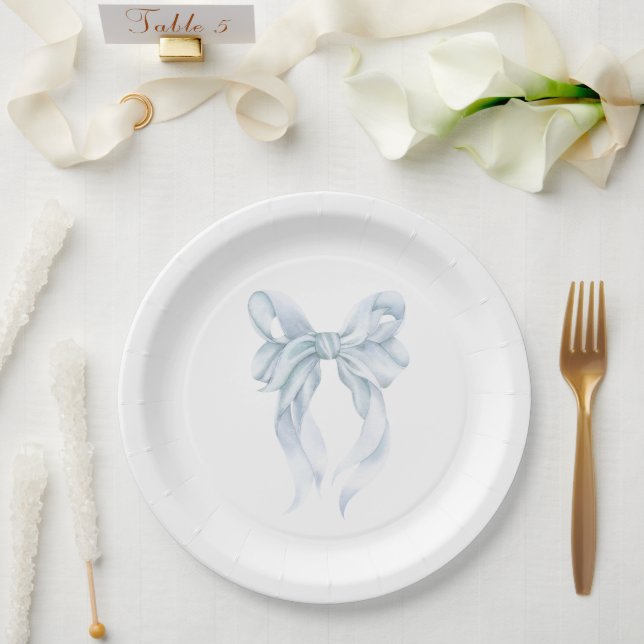 Blue Bow  Paper Plates (Wedding)