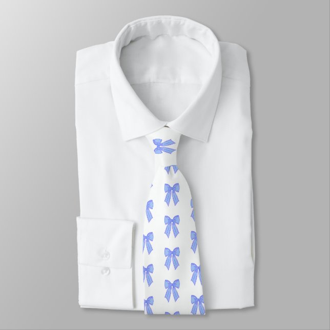Blue bow pattern neck tie (Tied)
