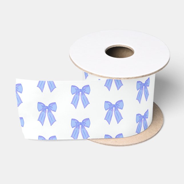 Blue bow pattern satin ribbon (Spool)