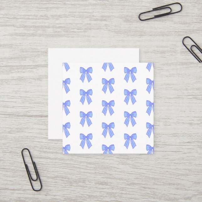 Blue bow pattern square business card (Front/Back In Situ)