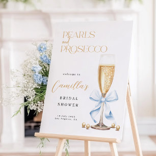 Blue Bow Pearls & Prosecco Welcome Sign
