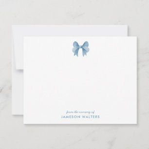 Blue Bow Personalized Baby Boy Note Card