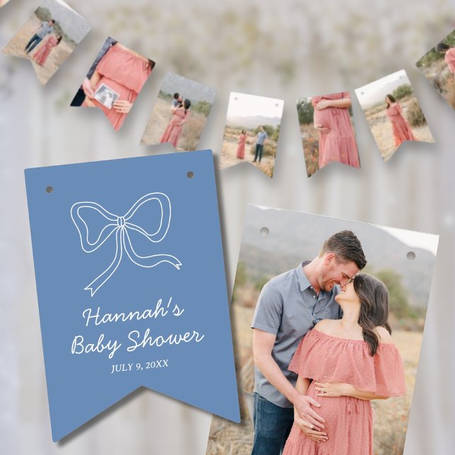 Blue Bow Personalized Baby Shower Photo Banner (Blue Bow Personalized Baby Shower Photo Banner)