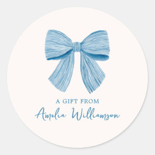 Blue Bow Personalized Classic Preppy A Gift From Round Sticker