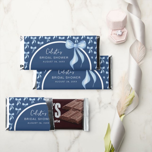 Blue Bow Personalized Coquette Bridal Shower  Hershey Bar Favors (Front)