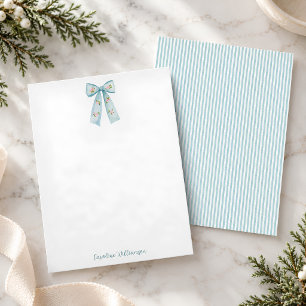Blue Bow Personalized Script Stripe Preppy Chic Note Card