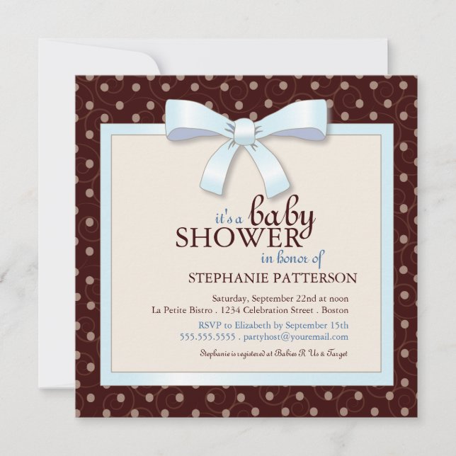 Blue Bow Polka Dot Boy Baby Shower Invitation (Front)