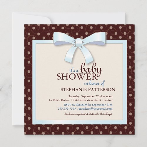 Blue Bow Polka Dot Boy Baby Shower Invitation