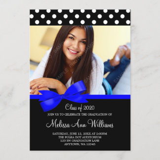 Blue Bow Polka Dots Photo Graduation Announcement