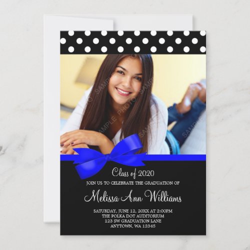 Blue Bow Polka Dots Photo Graduation Announcement