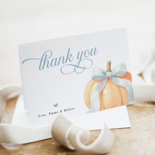 Blue Bow Pumpkin Baby Boy Shower Thank You Card