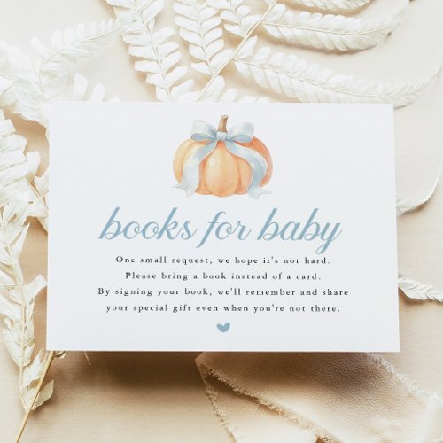 Blue Bow Pumpkin Baby Shower Books for Baby Card