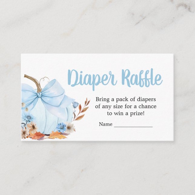 Blue Bow Pumpkin Baby Shower Diaper Raffle Enclosure Card (Front)