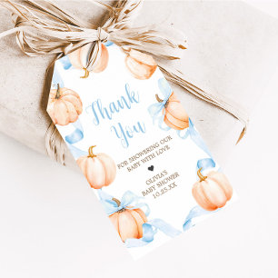 Blue Bow Pumpkin Baby Shower Favor Tags