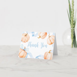 Blue Bow Pumpkin Baby Shower Letterpress Thank You Card