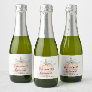 Blue Bow Pumpkin Baby Shower Mini Sparkling Wine Label