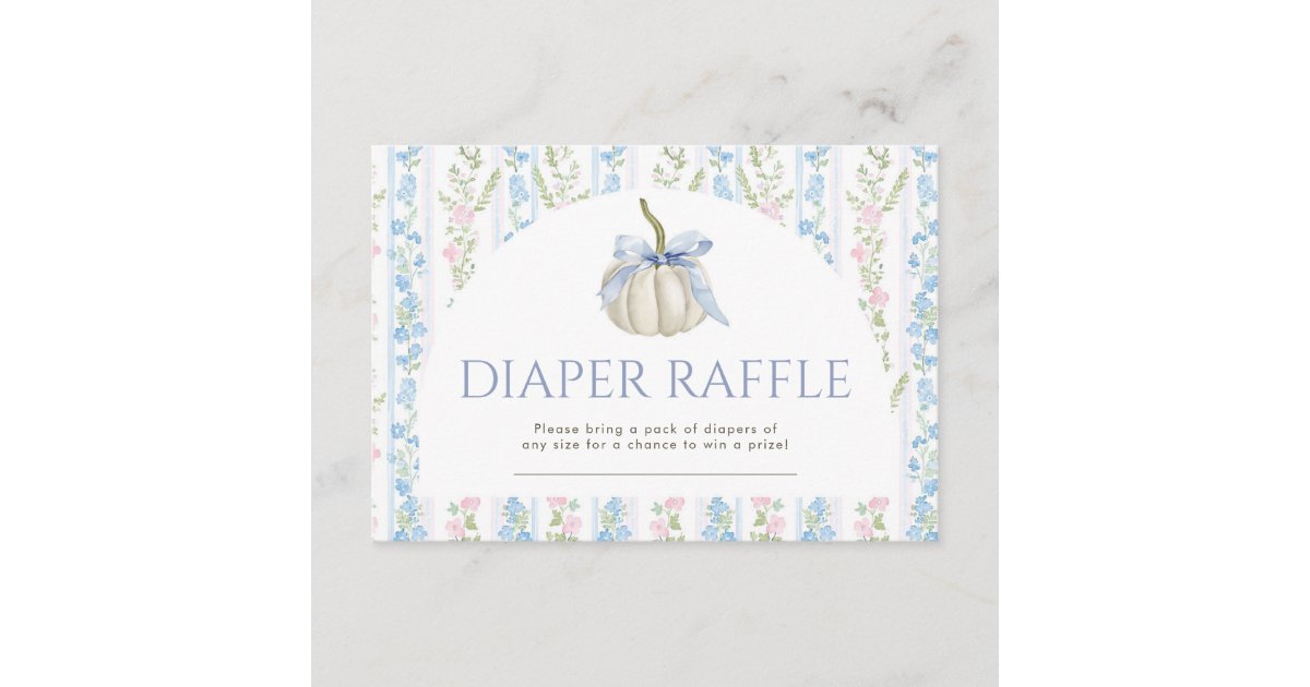 Shower Raffle Ticket Blue Bow Pumpkin Baby Shower Raffle Ticket 3.5x5 Enclosure Card | Zazzle