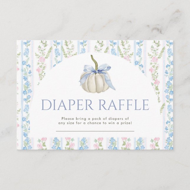 Blue Bow Pumpkin Baby Shower Raffle Ticket 3.5x5 Enclosure Card (Front)