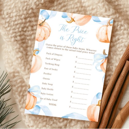 Blue Bow Pumpkin Baby Shower The Price Is Right