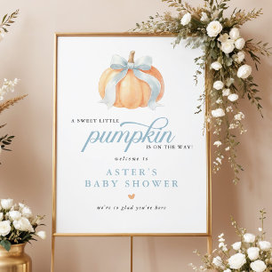 Blue Bow Pumpkin Baby Shower Welcome Poster