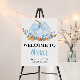 Blue Bow Pumpkin Baby Shower Welcome Sign