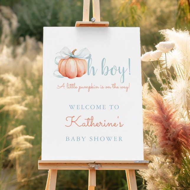 Blue Bow Pumpkin Baby Shower Welcome Sign (Creator Uploaded)