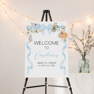 Blue Bow Pumpkin Baby Shower Welcome Sign