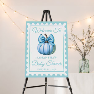 Blue Bow Pumpkin Postage Stamp Baby Shower Welcome Foam Board