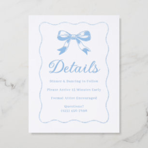 Blue Bow Quinceañera Details Letterpress Enclosure Card