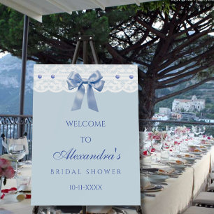 Blue Bow Regency Pearl Lace Bridal Shower Welcome Foam Board