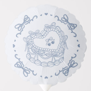 Blue Bow Retro Heart Coquette Cake Bachelorette Balloon