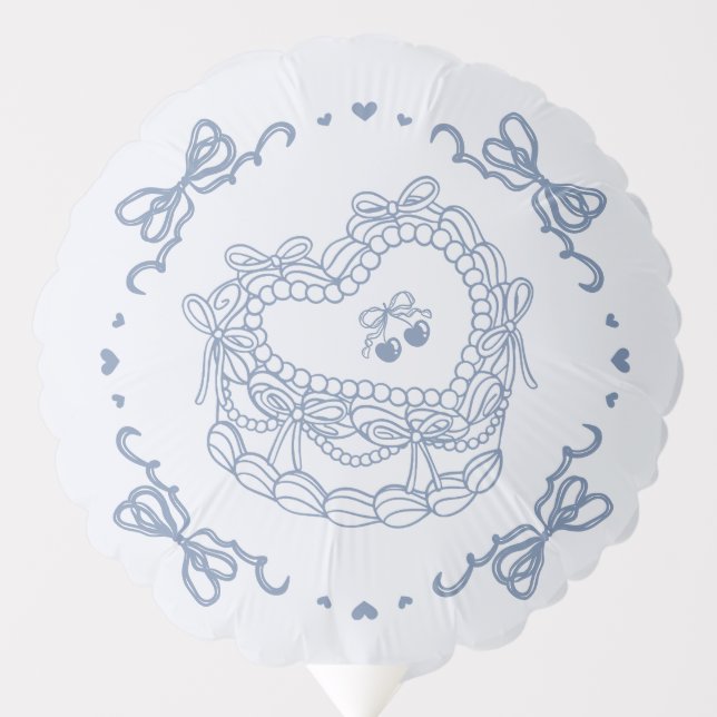 Blue Bow Retro Heart Coquette Cake Bachelorette Balloon (Front)
