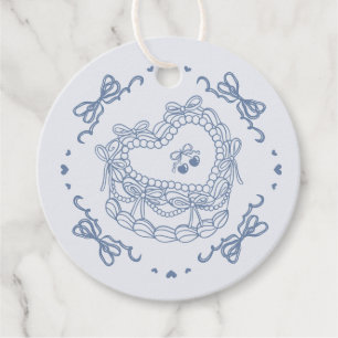 Blue Bow Retro Heart Coquette Cake Bachelorette Favor Tags