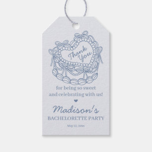 Blue Bow Retro Heart Coquette Cake Bachelorette Gift Tags