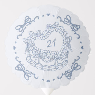 Blue Bow Retro Heart Coquette Cake Birthday Balloon