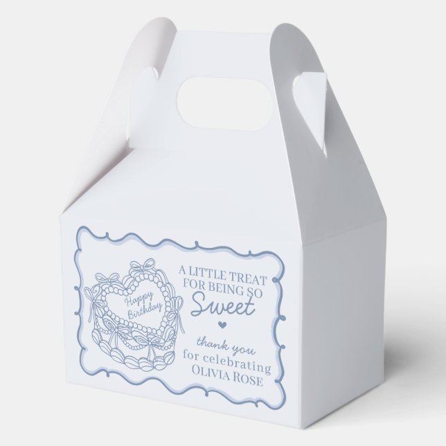 Blue Bow Retro Heart Coquette Cake Birthday Favor Boxes (Front)