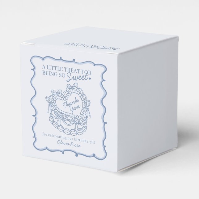 Blue Bow Retro Heart Coquette Cake Birthday Favor Boxes (Front Side)
