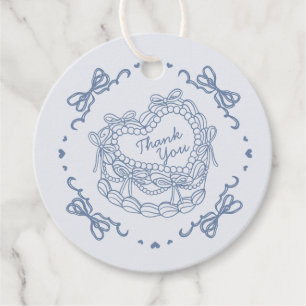 Blue Bow Retro Heart Coquette Cake Birthday Favor Tags