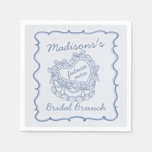 Blue Bow Retro Heart Coquette Cake Bridal Brunch Napkins (Front)