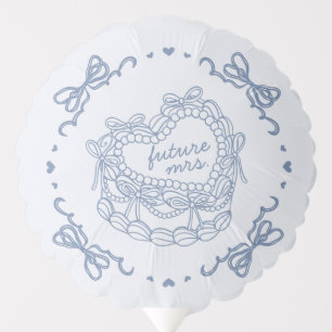 Blue Bow Retro Heart Coquette Cake Bridal Shower Balloon